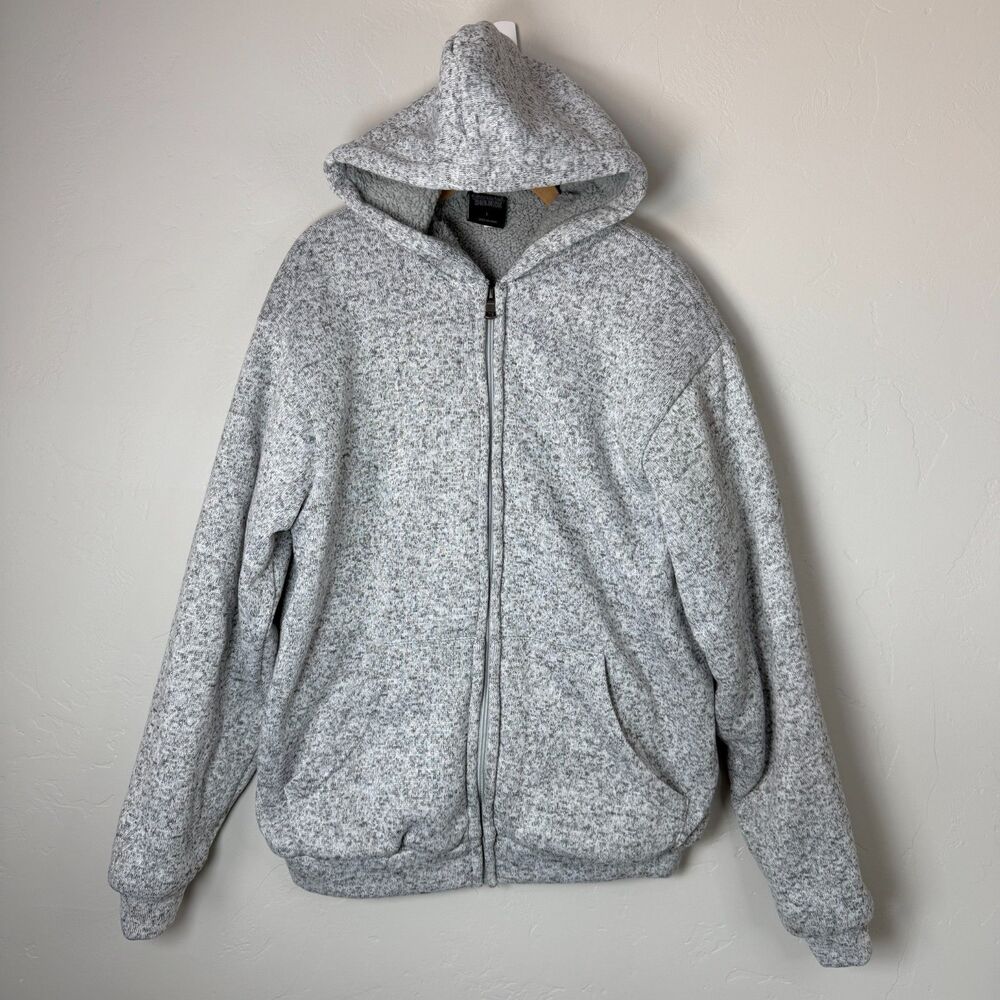 Original Deluxe Men's Size L Sherpa Lined Full Zip Hoodie Jacket Heather Grey